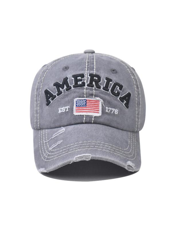 American Flag & Letter Embroidered Patched Baseball Cap, Washed Distressed Vintage Sports Hat, Lightweight Adjustable Sun Hats for Women Men