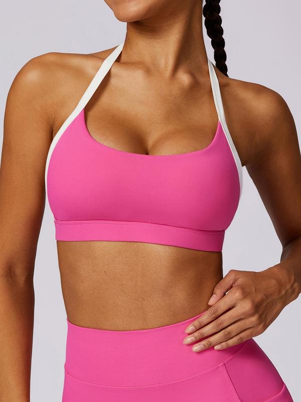 Women's Contrast Binding Wireless Sports Bra, Breathable Comfortable Quick Drying Sports Bra, Ladies Sportswear for Indoor Outdoor Wear Top