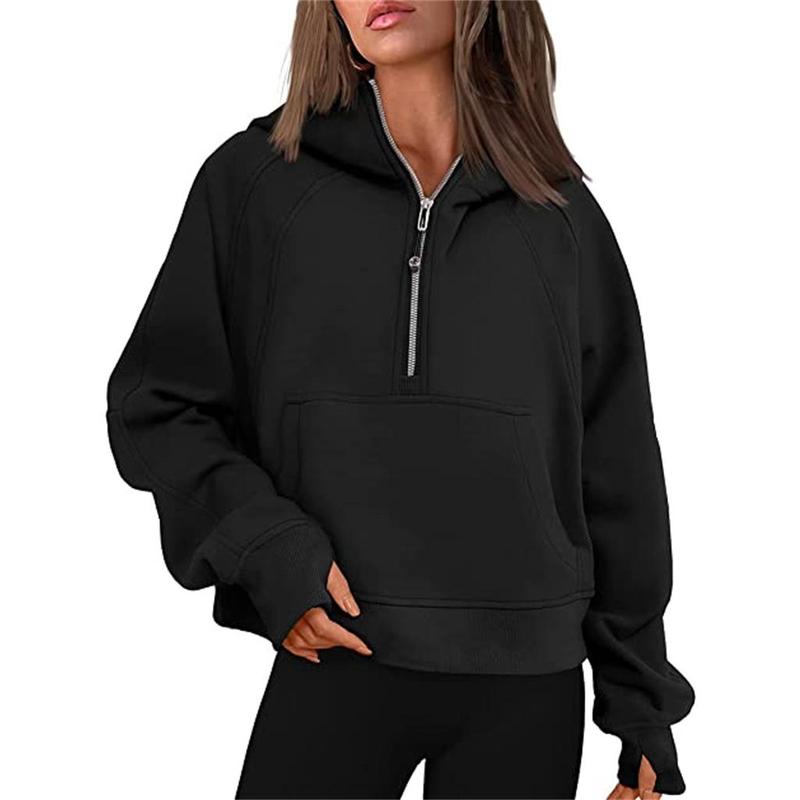 Lu Fall Winter Yoga Wear Scuba Women's Sports Half Zipper Hooded Sweatshirt Sweater Loose Short Velvet