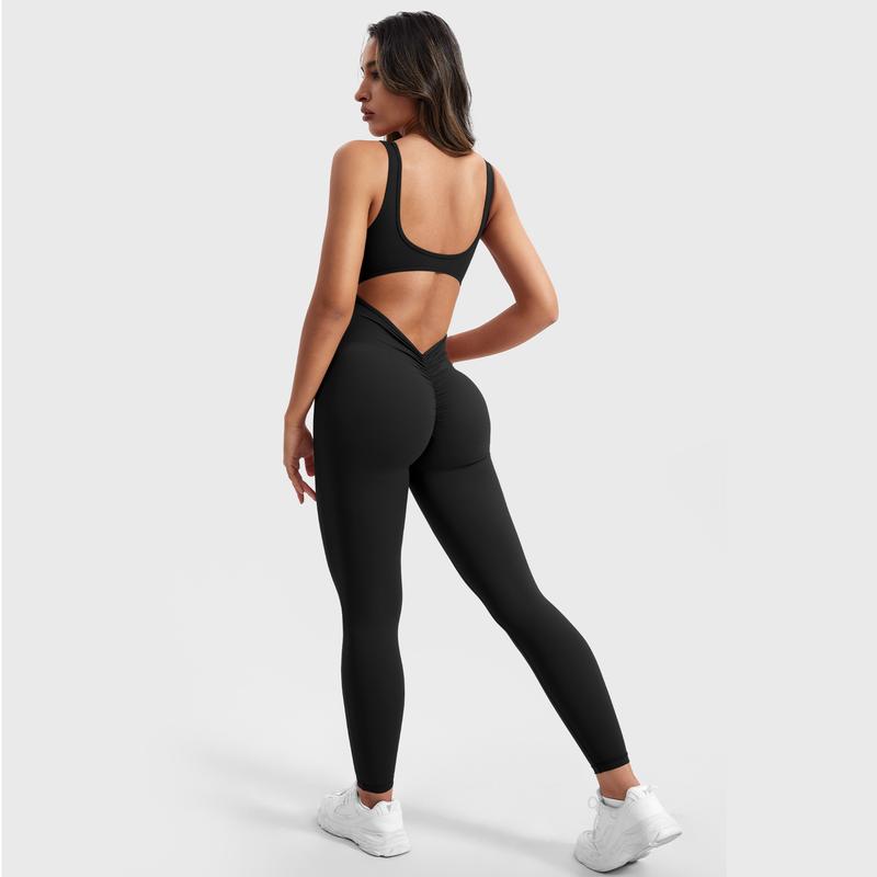 YEOREO Sleeveless Jumpsuits for Women Sexy Backless Gym Bodycon Lizvette V Back Scrunch Butt Rompers