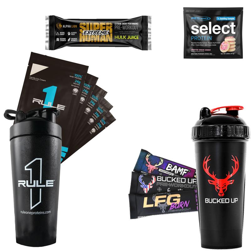 10 Protein & Pre-Workout Samples + Shaker Cup