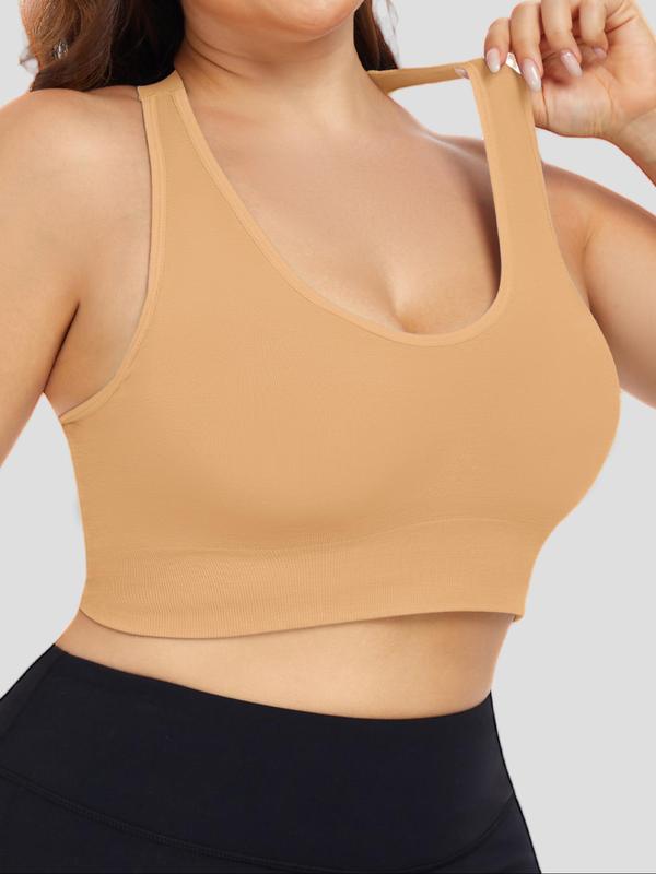  Solid Criss Cross Backless Sports Bra, Breathable Comfortable Removable Chest Pads Sports Bra, Women's Sport & Outdoor Clothing for Indoor Outdoor Wear