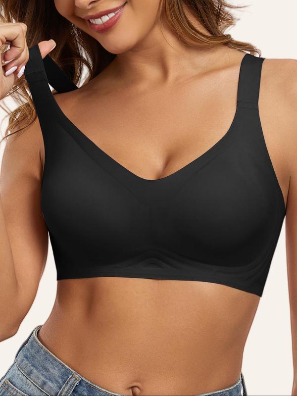 Sporty Women's Solid Color Wireless Sports Bra, Breathable Comfortable Detachable Chest Pads Sports Lingerie Top, Ladies Sportswear for Indoor Outdoor Wear