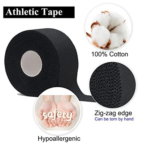 (5 Pack) Black Athletic Tape,Sports Tape Strong Stick No Sticky Residue for Hockey Climbing Sports Medical Splints (Black,1.5 Inches)