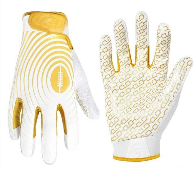 Youth Football Gloves, Sticky Wide Receiver Gloves for Kids & Adult, White and Gold Stretch Fit Football Gloves, Medium