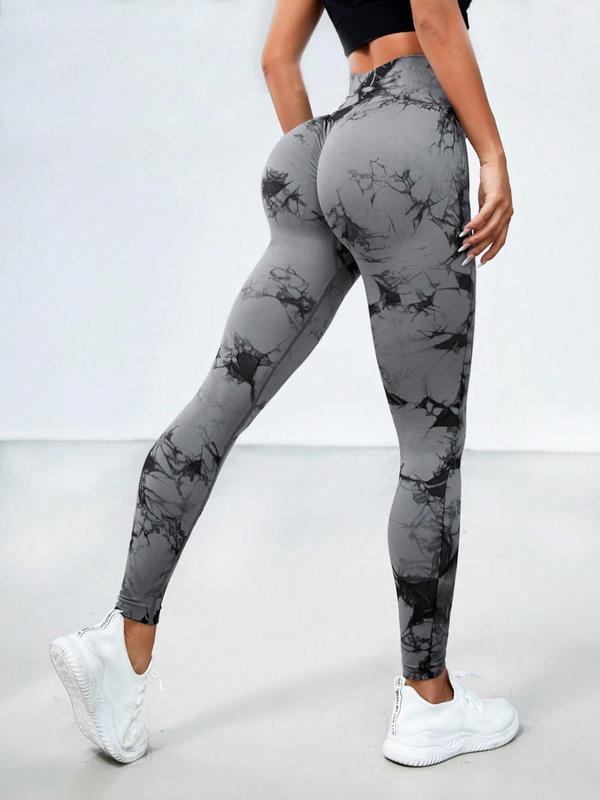 Women's Tie Dye Print High Waist Sports Leggings, Casual Comfy Breathable Seamless Skinny Pants for Yoga Gym Workout Running, Ladies Sportswear for Spring & Fall