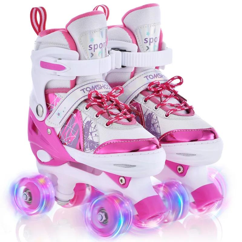 Roller Skates for Girls Adjustable 4 Wheel Skates with All Wheels LED Roller Skates for Kids Children Beginners Birthday