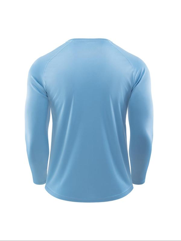 Men's Solid Round Neck Sports Tee, Breathable Quick Drying Lightweight Long Sleeve T-shirt, Compression Shirts, Casual Sporty Top for Outdoor Running Gym, Fall Clothes