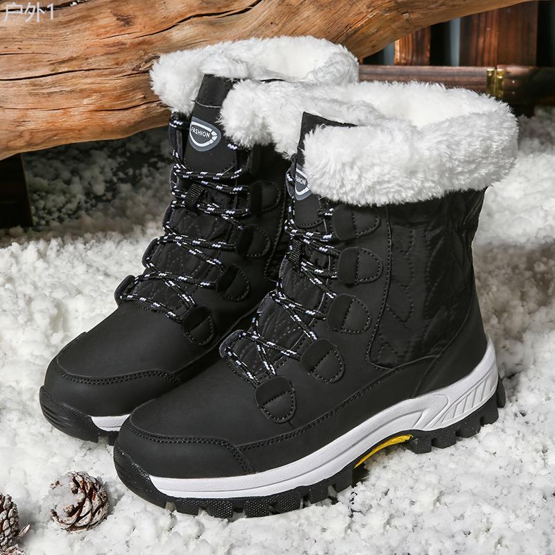 Comfy Thermal Snow Boots for Women - Non-Slip Winter Hiking Boots with Fleece Lining, Lace-up Front, and Insulated Warmth for Outdoor Work and Snowy Weather - Durable and Water-Resistant