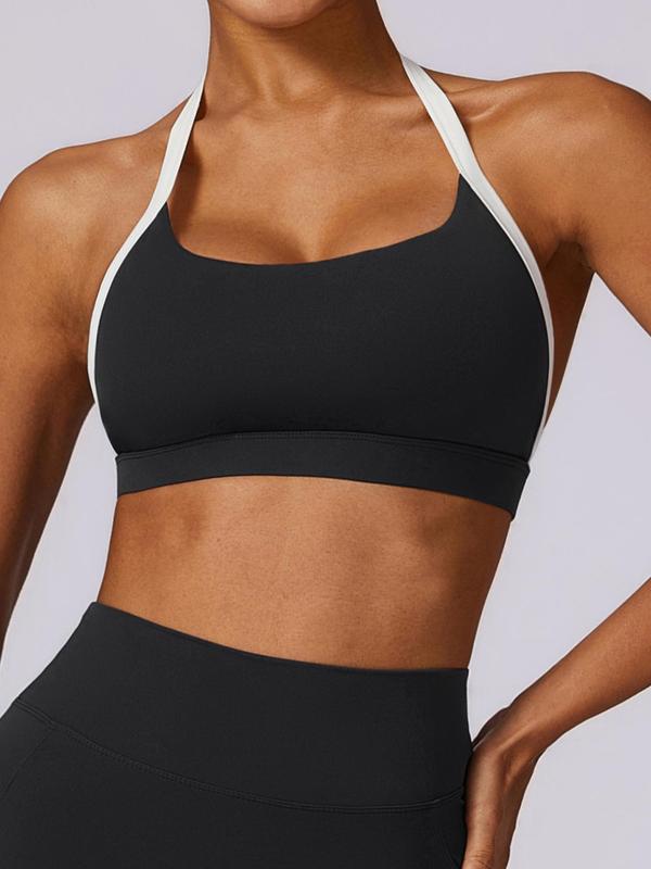 Women's Contrast Binding Wireless Sports Bra, Breathable Comfortable Quick Drying Sports Bra, Ladies Sportswear for Indoor Outdoor Wear Top