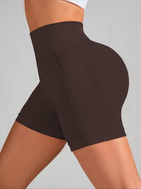 Sporty Women's Solid Color High Waist Skinny Sports Shorts, High Stretch Seamless Yoga Shorts, Ladies Sportswear for Indoor Outdoor Wear