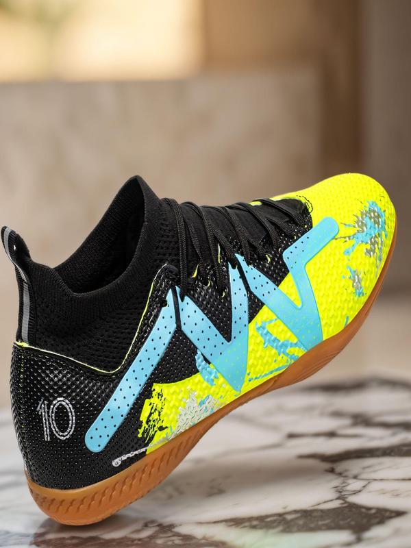 Men's All Over Print Lace Up Sports Soccer Shoes, Sporty Breathable Comfortable Sports Football Shoes, Non-slip & Wear-resistant Training Shoes for Indoor Outdoor Wear