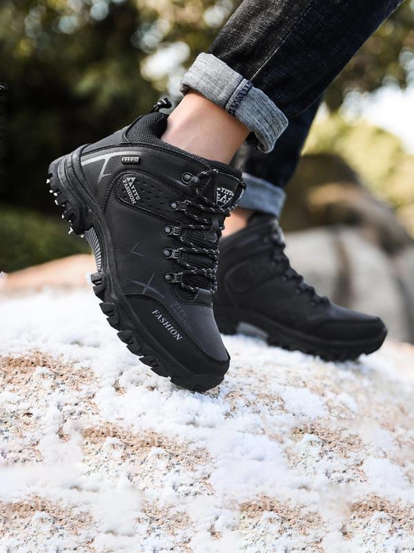 2024 New Style Patchwork Lace Up High Top Sneakers, Outdoor Mountaineering Warm Lined Hiking Shoes for Men, Sporty Casual Waterproof Non-slip Wear-resistant Fall Outdoor Shoes