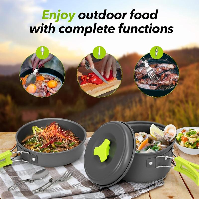 15 count Camping Cookware Mess Kit,Non-Stick Lightweight Pots Set Portable Outdoor Cookware for Camping Backpacking Hiking Outdoor Cooking and Picnic