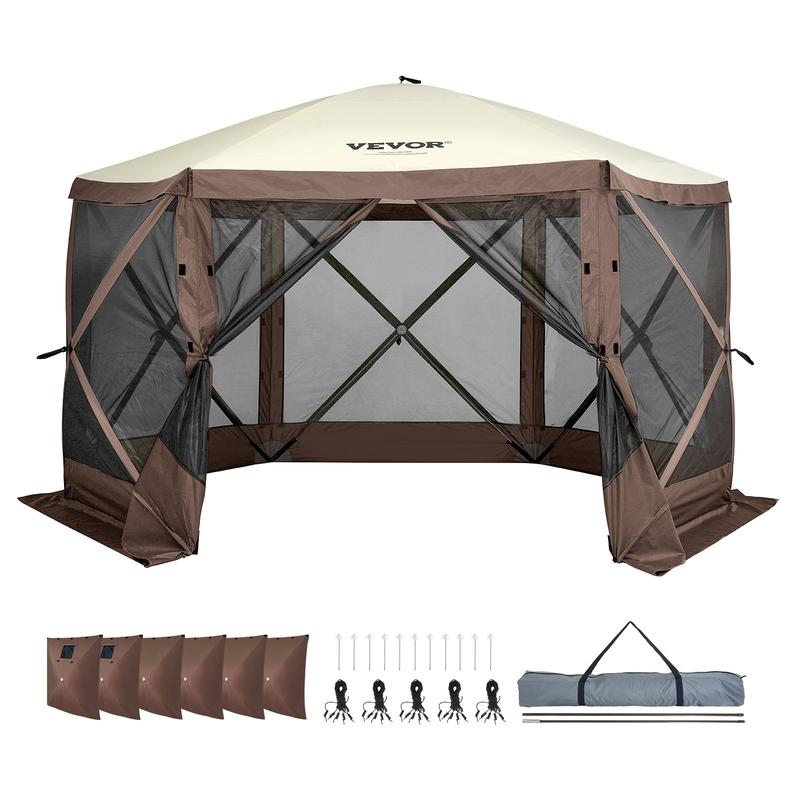 VEVOR Pop Up Gazebo Tent, Pop-Up Screen Tent 6 Sided Canopy Sun Shelter with 6 Removable Privacy Wind Cloths & Mesh Windows, 12.5x12.5FT Quick Set Screen Tent with Mosquito Netting