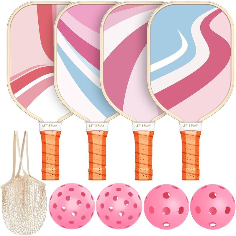 Pickleball Paddles Set of 4, Premium Wood with 4 Indoor & Outdoor Pickleball Balls and 1 Carry Bag, Pickleball Rackets with Ergonomic Cushion Grip for Beginner & Professional Gifts for Women Men Youth