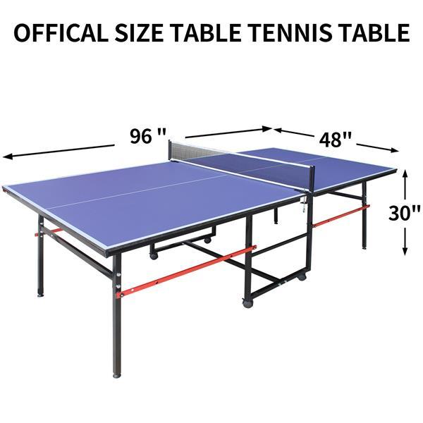 8ft Mid-Size Table Tennis Table Foldable & Portable Ping Pong Table Set for Indoor & Outdoor Games with Net, 2 Table Tennis Paddles and 3 Balls