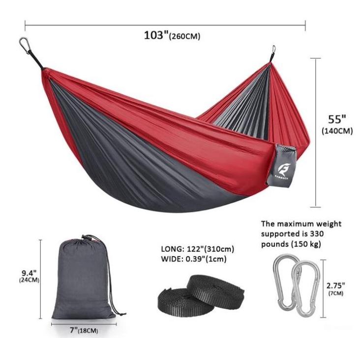 Hammock Portable Single Camping Hammock, Support 330lbs, Red Gray