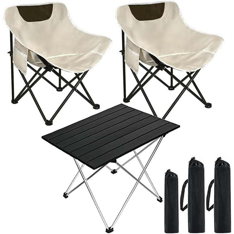 A Folding Camping Chair Set of 3,Lightweight Camp Chairs with Table,Large Lawn Chair Portable for Adults Hiking,Fishing,Beach,Picnic,Patio,Travel,Carry Bag(M)