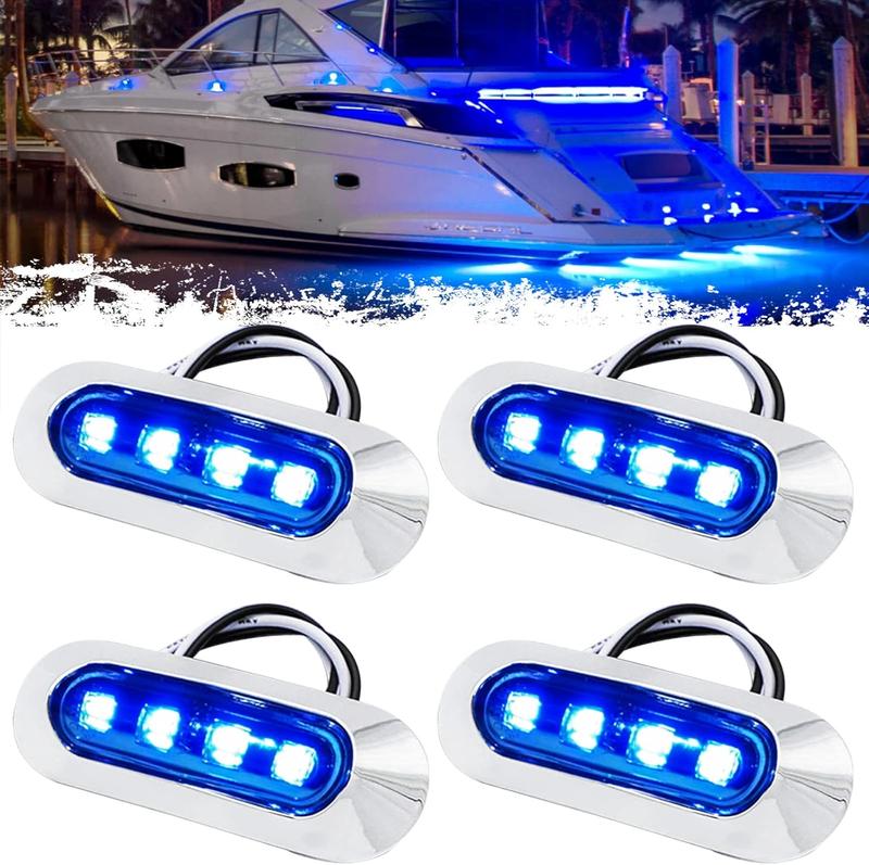 3.8'' Waterproof Boat Marine Led Lights Courtesy Interior Deck Light Navigation Transom Stern Cabin Lighting For Pontoon Fishing Boat Kayak Sailboat Bass Boat Vessel 12V 24V (Blue 4Pcs)