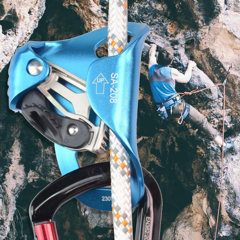 Upgraded Climbing Chest Ascender Strong Rappelling Gear Equipment W Sharp Stainless Teeth for Rock Climbing, Tree Arborist, Rescue Caving, Mountaineering, 8~13MM Rope