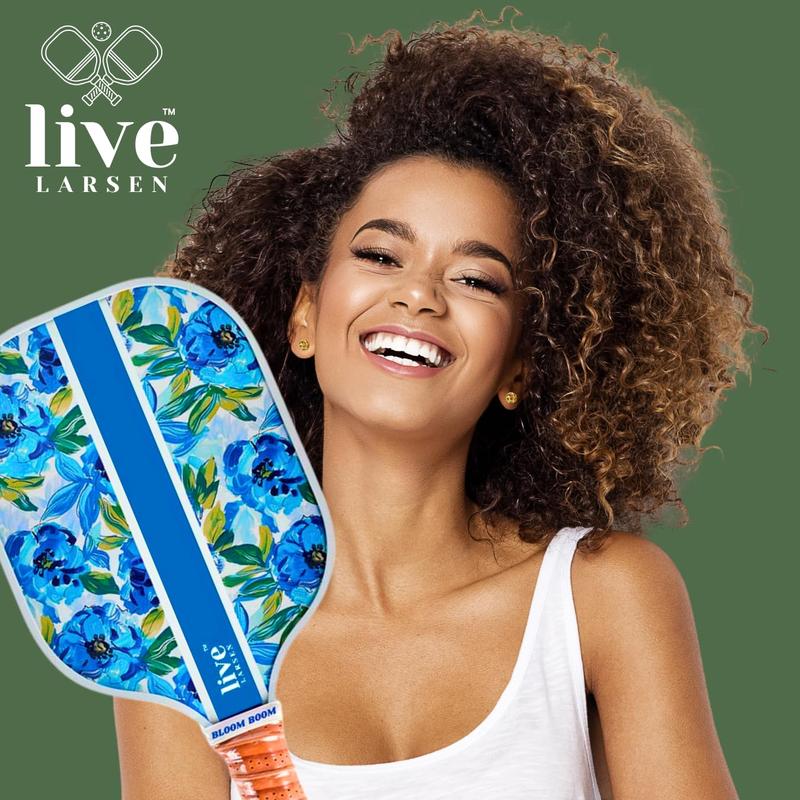 Live Larsen Premium Blue Pickleball Paddle Racket - Honeycomb Core - Large Sweet Spot -Awesome Pop & Spin - Sweatproof Grip - Free Cover - Women - Kids - Great (Bloom Boom)