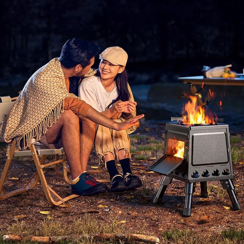 Camping Wood Stove, 18.3in Portable Folding Wood Burning Stove, Alloy Steel Stove for Hiking, Outdoor Survival Stove Emergency for Picnic, Cooking Outside BBQ fire pit