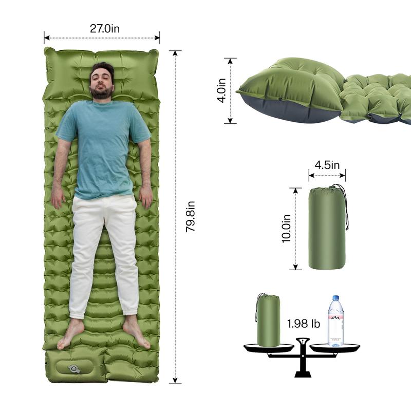 OGERY Camping Sleeping Pad with Pillow Built-in Foot Pump, Camping Essentials for Backpacking, Hiking, Traveling