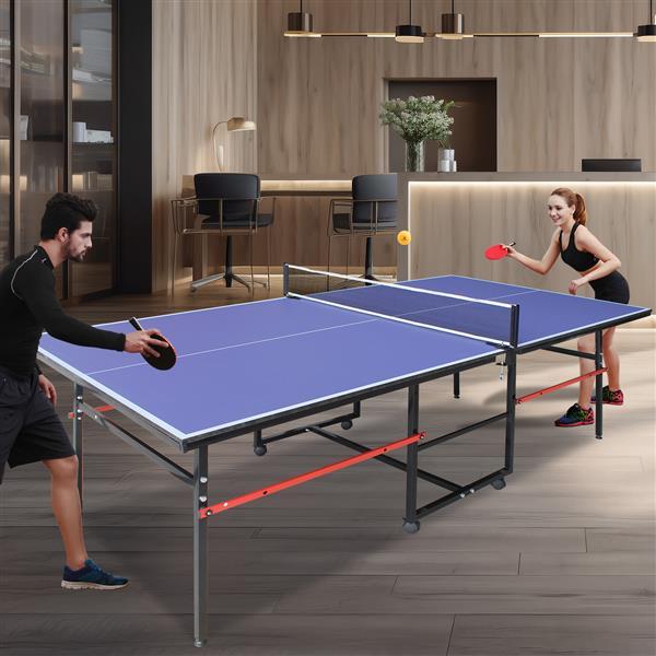 8ft Mid-Size Table Tennis Table Foldable & Portable Ping Pong Table Set for Indoor & Outdoor Games with Net, 2 Table Tennis Paddles and 3 Balls