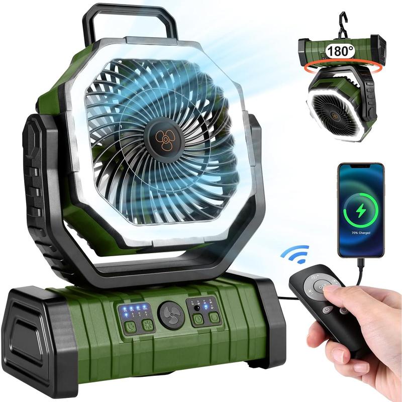 30000mAh Camping Fan with LED Lantern, Rechargeable Battery Operated Oscillating Fan with Remote & Hook, Portable Tent Fan with Timer, 4 Speeds for Outdoor Camp RV Jobsite Power Outage, Green