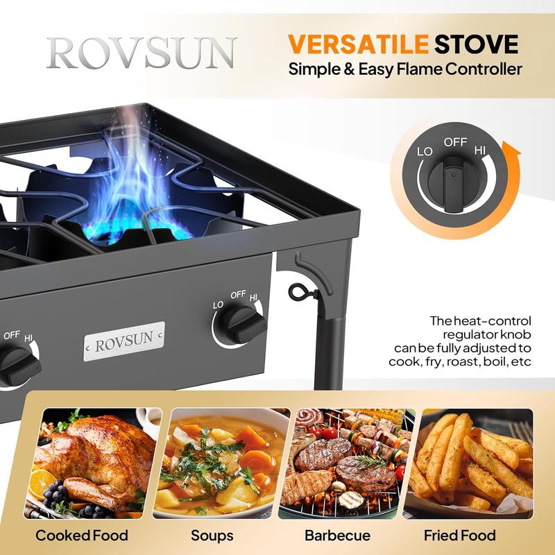 ROVSUN 3 Burner Propane Gas Stove with Side Shelf & Carrying Bag, 225,000BTU Outdoor Burner with Wind Panel & CSA Listed Regulator, Picnic Cooker for Home Patio Cooking Camping Brewing Turkey Frying