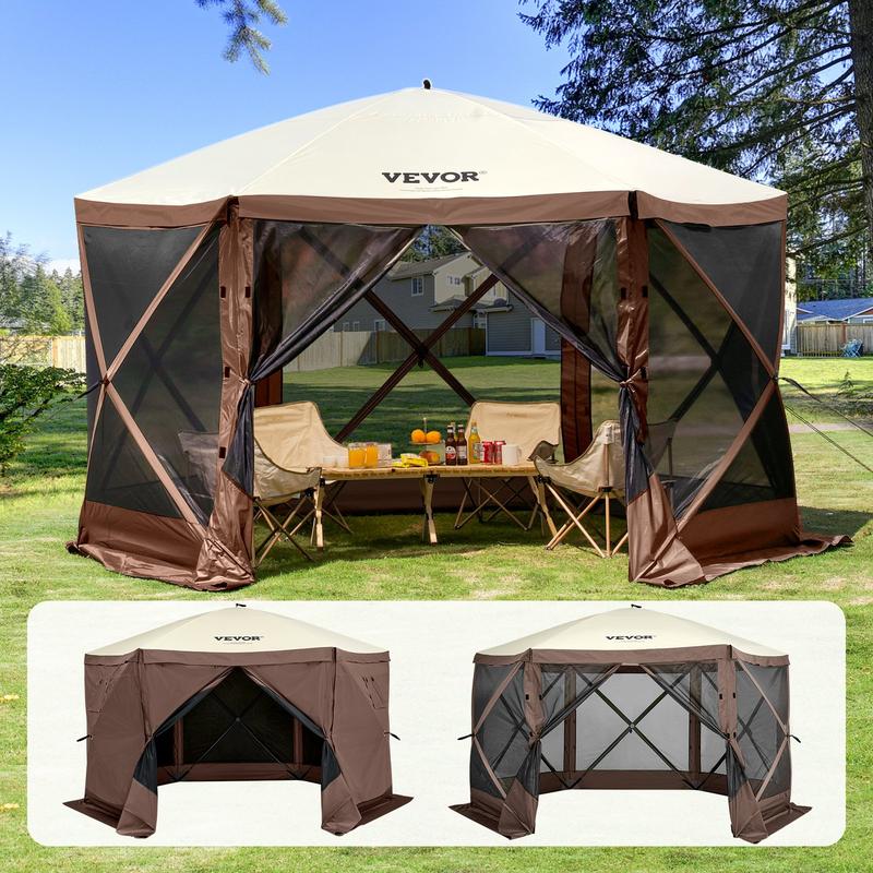 VEVOR Pop Up Gazebo Tent, Pop-Up Screen Tent 6 Sided Canopy Sun Shelter with 6 Removable Privacy Wind Cloths & Mesh Windows, 12.5x12.5FT Quick Set Screen Tent with Mosquito Netting