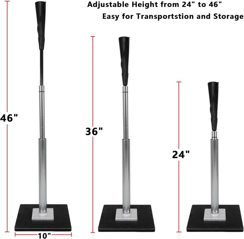 Baseball Batting Tee - Professional Hitting Tee for Baseball Softball with Ultra- Flexible Rubber Top - Easy Height Adjustment 24-46 inch (Heavy Weight Base)