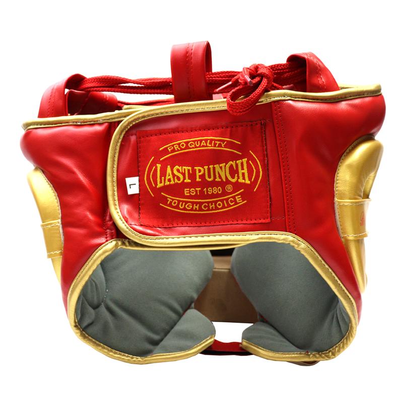 Last Punch Red & Gold Heavy Duty Cheek Protection Training Boxing Headgear