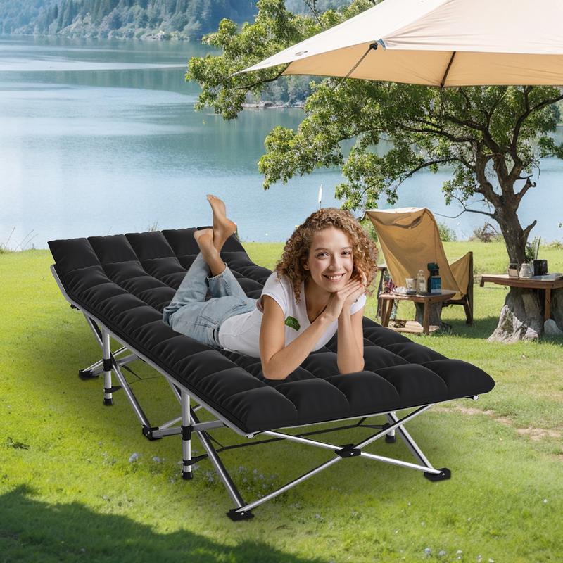 Foldable camping bed with mattress black, up to 500 lbs, camping bed for sleeping, camping bed for adults, portable travel camping mattress for home office beach garden fishing, XXL