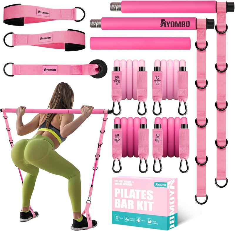 Pilates Bar Kit with Resistance Bands, Pilates Workout Equipment for Legs, Hip, Waist, Arm, Squats Exercise Equipment for Home Workouts, Adjustable 3-Section Pilates Bar Kit for Women & Men pilates  bar Gradient Cotton  Strap Extra-Thick Non-Slip