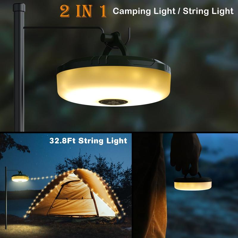 2 in 1 Rechargeable Camping String Light, Outdoor String Light with 8 Lighting Modes, Portable Outdoor String Lights for Outdoor Camping, Decorative Lamp