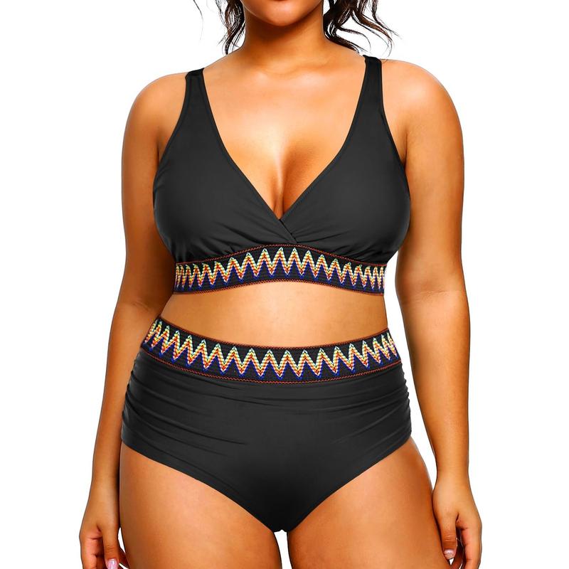 Yonique Womens Plus Size Two Piece Bikini High Waisted Bathing Suit Tummy Control Swimsuit