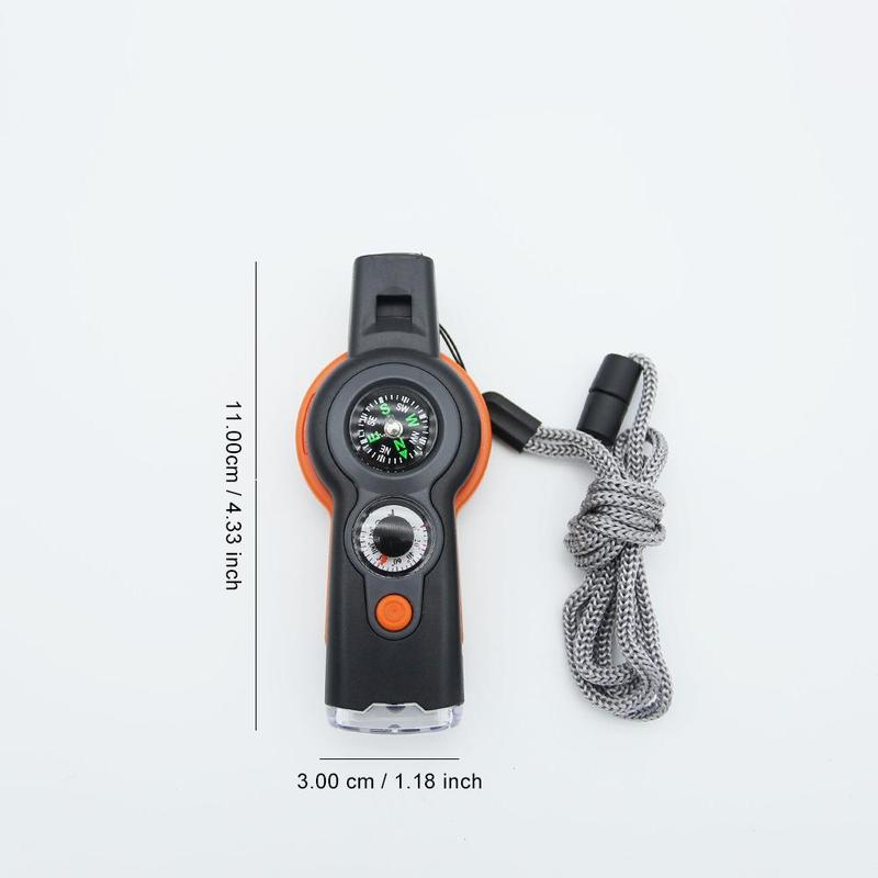 7 in 1 Multifunctional Outdoor Temperature Meter, Emergency Whistle with Lanyard, Safety Compass, Camping Hike Rescue Signal, Survival Whistle, Christmas Gift