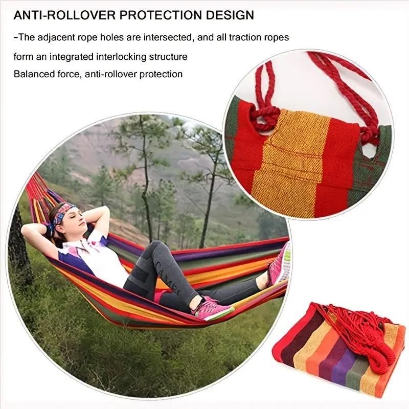 Colorful Stripes Hammock with Carrying Bag, Durable Outdoor Hammock, Easy-to-set-up Hammock for Camping & Backyard Relaxation