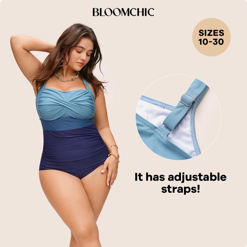 BloomChic Contrast Twist Front Skinny One Count Swimsuit