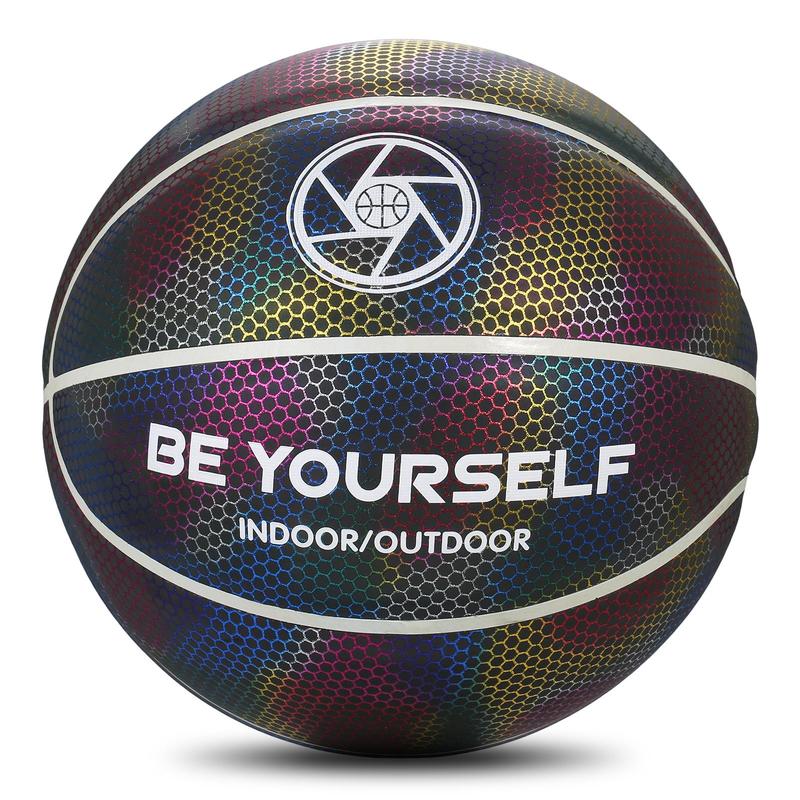 Holographic Reflective Basketball, 1 Set Glowing Luminous Indoor Outdoor Leather Basketball with Pump & Net & Ball Needles, Gift for Boys Girls Men Women