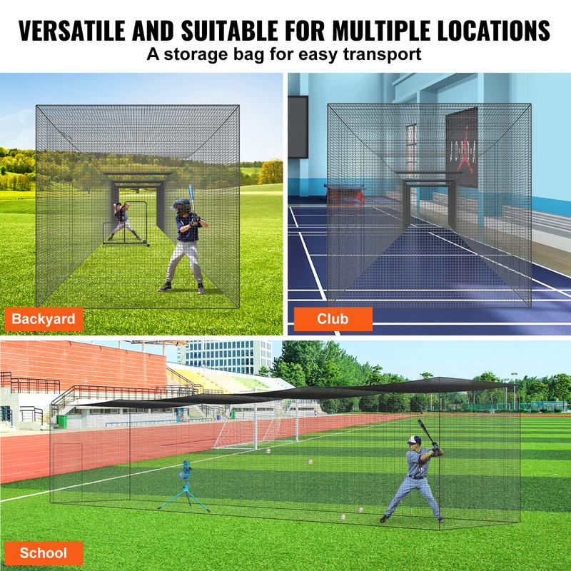 VEVOR Baseball Batting Netting, Professional Softball Baseball Batting Hitting Training Net, Practice Portable Pitching Cage Net with Door & Carry Bag, Heavy Duty Enclosed PE Netting, 55FT (NET ONLY)