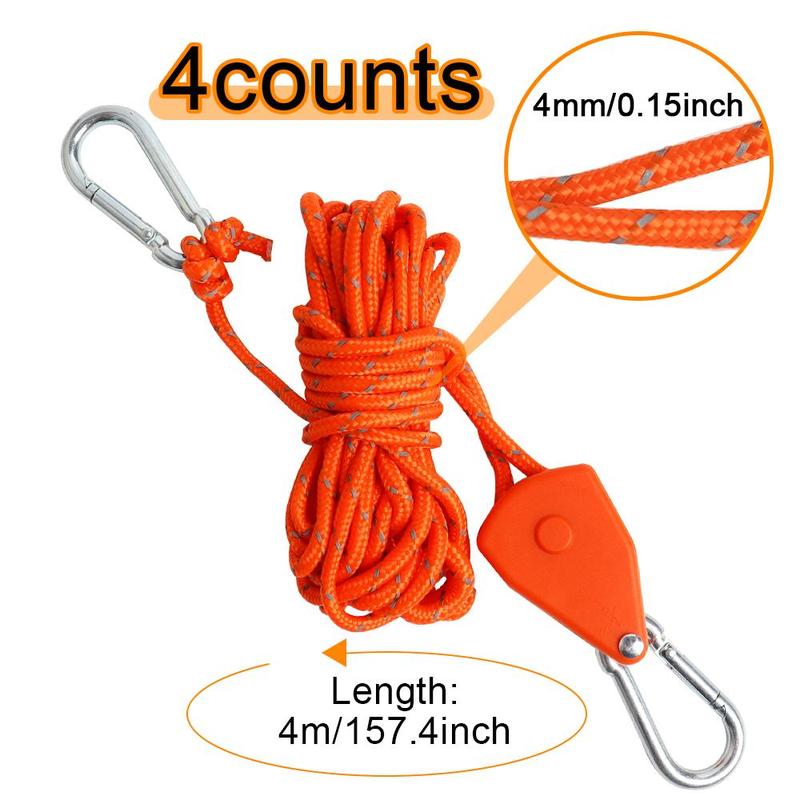 Portable Tent Fixing Rope, 4 Counts Outdoor Camping Tent Adjustment Rope, Multifunctional Hanging Fixing Rope for Outdoor Camping