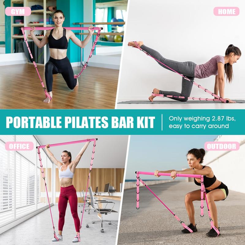 Pilates Bar Kit with Resistance Bands, Pilates Workout Equipment for Legs, Hip, Waist, Arm, Squats Exercise Equipment for Home Workouts, Adjustable 3-Section Pilates Bar Kit for Women & Men pilates  bar Gradient Cotton  Strap Extra-Thick Non-Slip