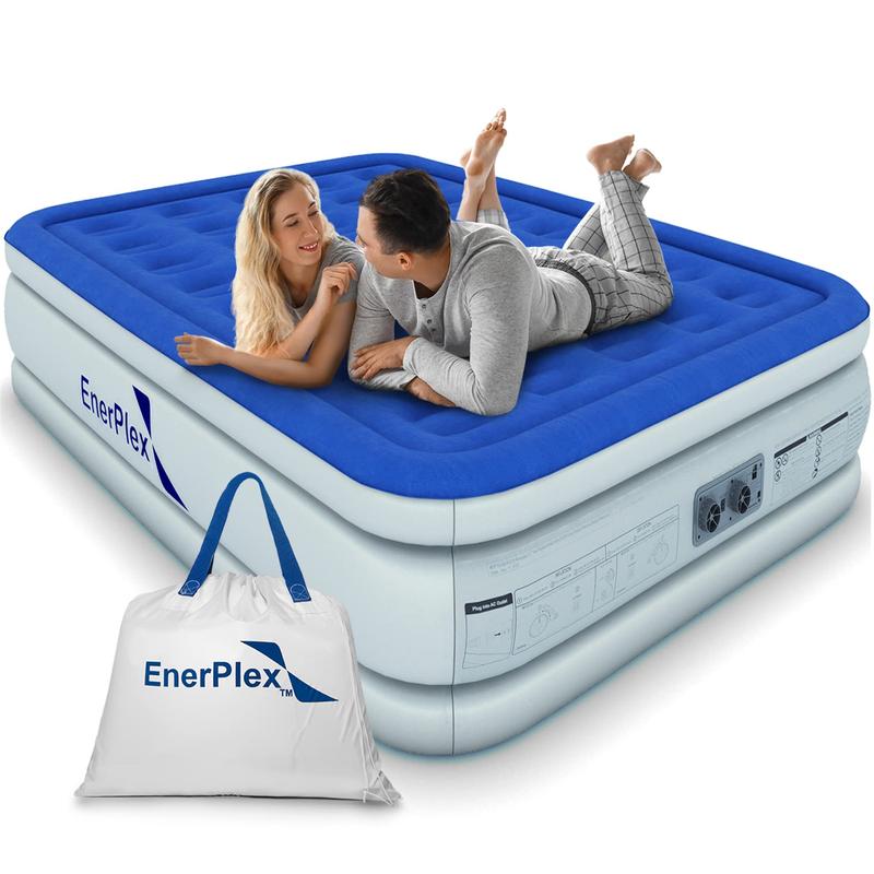 Air Mattress with Built-in Pump - Double Height Inflatable Mattress for Camping, Home & Portable Travel - Durable Blow Up Bed with Dual Pump - Easy to Inflate Quick Set UP