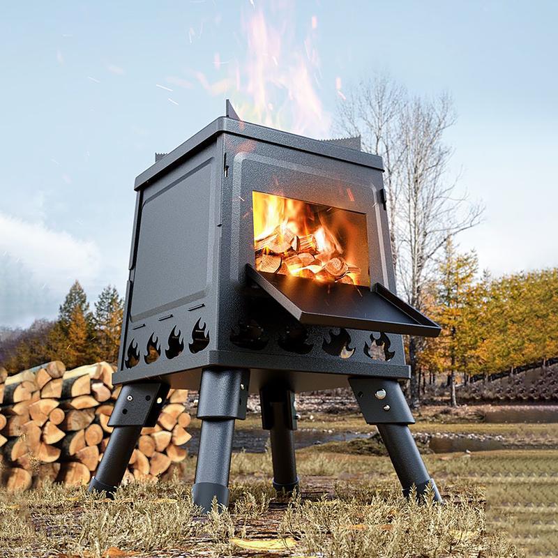 Camping Wood Stove, 18.3in Portable Folding Wood Burning Stove, Alloy Steel Stove for Hiking, Outdoor Survival Stove Emergency for Picnic, Cooking Outside BBQ fire pit