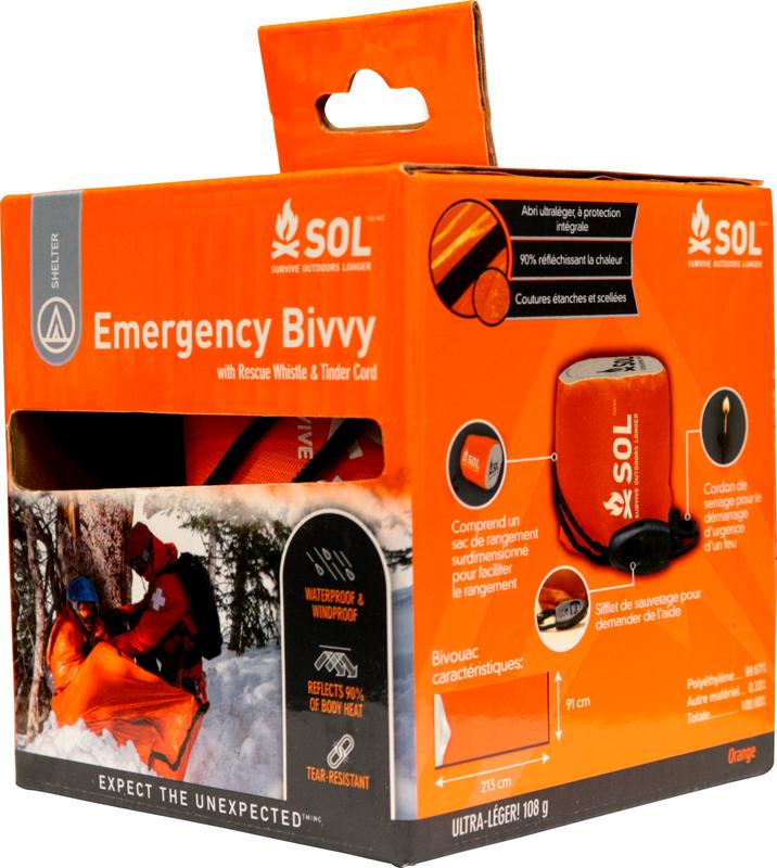 S.O.L. Survive Outdoors Longer 90% Emergency Bivvy with Survival Whistle & Tinder Paracord Drawstring for Outdoor Survival, Orange