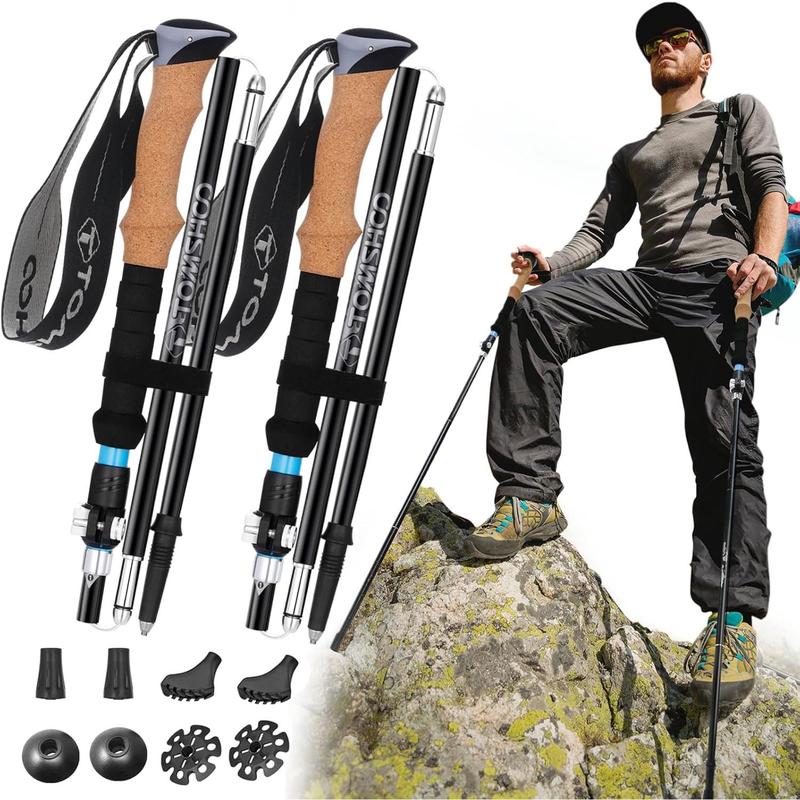 Hamoluxi 2pc Hiking Poles Trekking Poles Collapsible, Ultralight Folding Hiking Stick with Quick Lock System Walking Sticks