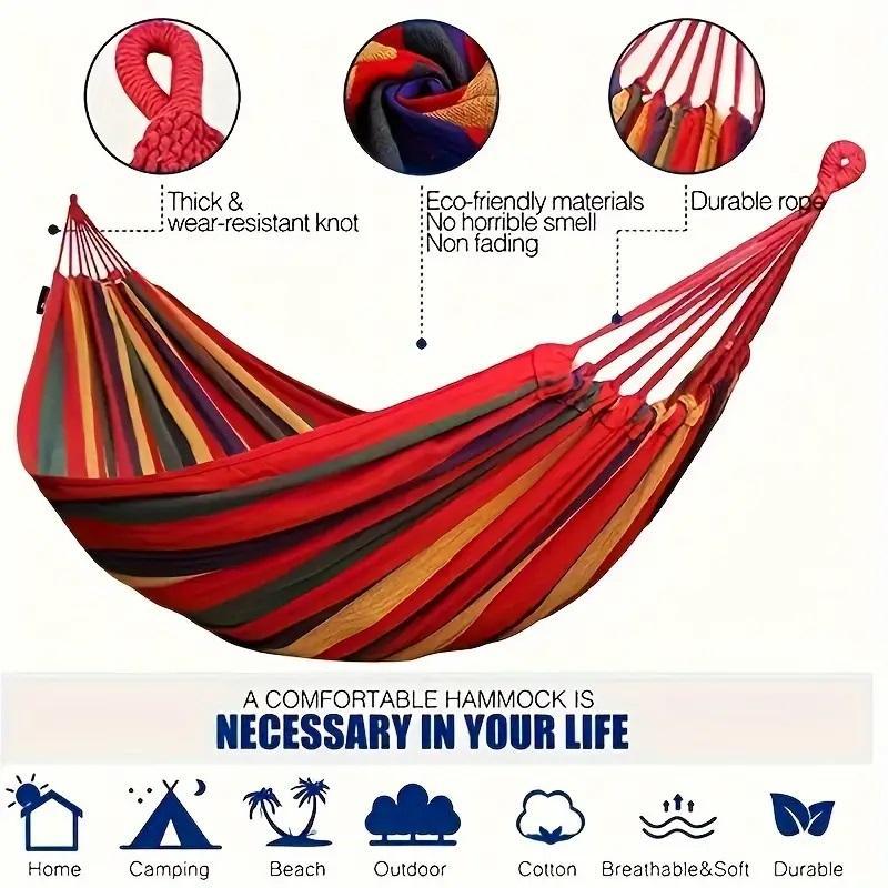 Colorful Stripes Hammock with Carrying Bag, Durable Outdoor Hammock, Easy-to-set-up Hammock for Camping & Backyard Relaxation